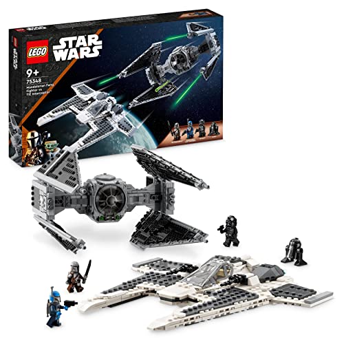 LEGO Star Wars Mandalorianischer Fang Fighter vs. TIE Interceptor Set, Starfighter Spielzeug zum Bauen für Kinder mit 3 Minifiguren, Droide und Dunkelschwert 75348 von LEGO