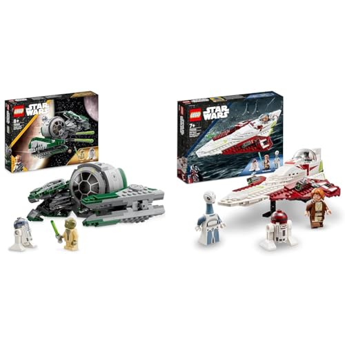 LEGO 75360 Star Wars Yodas Jedi Starfighter & 75333 Star Wars Obi-Wan Kenobis Jedi Starfighter, Spielzeug zum Bauen mit Taun We, Droidenfigur und Lichtschwert, Angriff der Klonkrieger Set von LEGO
