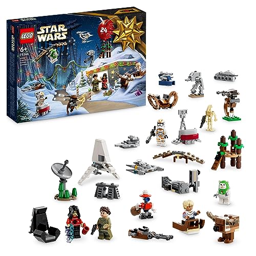 LEGO 75366 Star Wars Adventskalender 2023, Weihnachtskalender mit 24 Geschenken, darunter 9 Figuren, 10 Fahrzeug-Spielzeuge und 5 Mini-Modelle, Advents-Geschenk zu Weihnachten für Kinder und Fans von LEGO