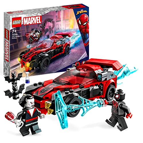 LEGO Marvel Miles Morales vs. Morbius Set, Spider-Man Rennwagen Spielzeugauto zum Bauen aus Abenteuer im Spiderverse mit Spidey Minifiguren 76244 von LEGO