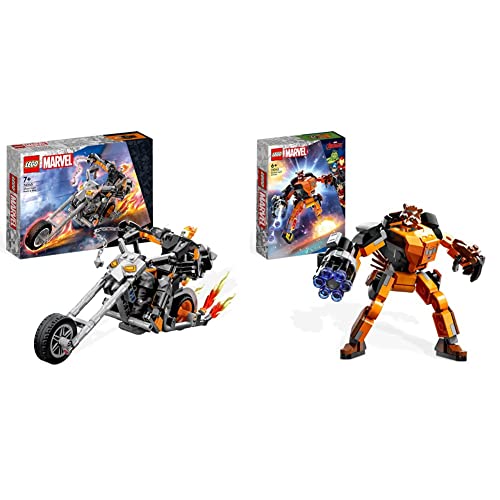 LEGO 76245 Marvel Ghost Rider mit Mech & Bike, Superhelden Motorrad Spielzeug ab 7 Jahren & 76243 Marvel Rocket Mech, Spielzeug-Action-Figur ab 6 Jahren von LEGO