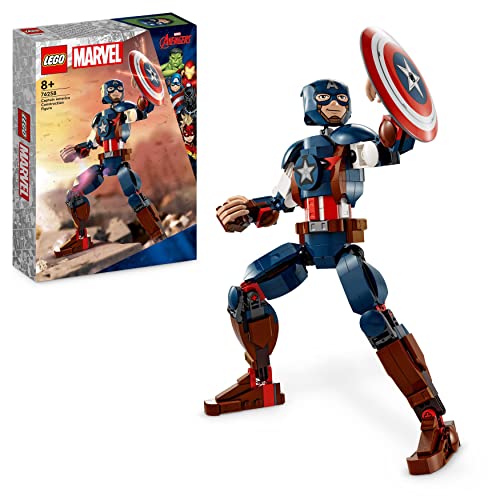 LEGO Marvel Captain America Baufigur, Superheld mit Schild, Avengers BAU-Spielzeug und Sammelfigur als Schlafzimmer Accessoire für Kinder, Jungen und Mädchen ab 8 Jahren 76258 von LEGO