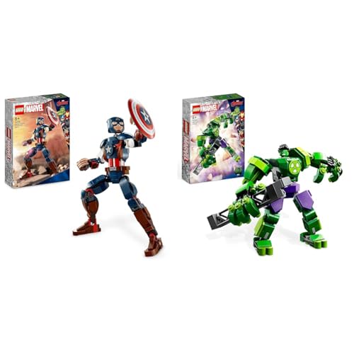 LEGO 76258 Marvel Captain America Baufigur, Superheld mit Schild & 76241 Marvel Hulk Mech, Action-Figur des Avengers Superhelden, sammelbares Spielzeug zum Bauen für Jungen und Mädchen ab 6 Jahren von LEGO