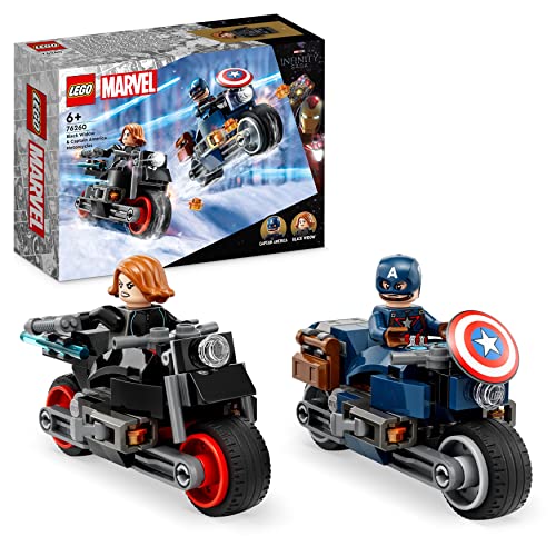 LEGO 76260 Marvel Captain America & Black Widow Motorräder, Avengers: Age of Ultron Set, Motorrad Spielzeug für Kinder zum Bauen und Sammeln mit Figuren, Geschenk für Jungen und Mädchen ab 6 Jahren von LEGO