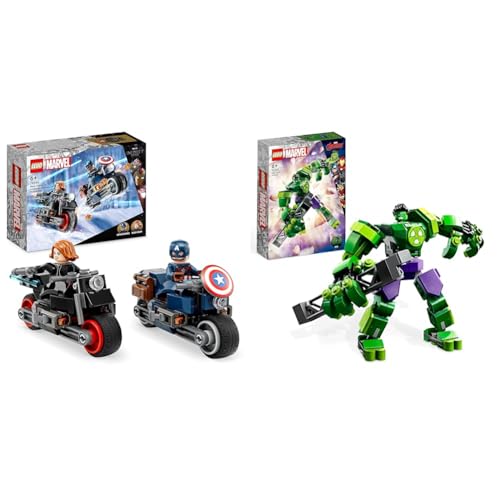 LEGO 76260 Marvel Captain America & Black Widow Motorräder & 76241 Marvel Hulk Mech, Action-Figur des Avengers Superhelden, sammelbares Spielzeug zum Bauen für Jungen und Mädchen ab 6 Jahren von LEGO