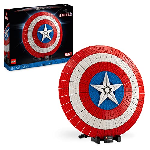LEGO Marvel Captain Americas Schild Set, Avengers-Modellbausatz für Erwachsene mit Minifigur, Namensschild und Thors Hammer, sammelbare Infinity-Saga-Geschenkidee für Männer, Frauen, Ihn, Sie 76262 von LEGO