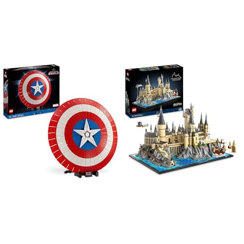 LEGO 76262 Marvel Captain Americas Schild Set, Avengers-Modellbausatz & Harry Potter Schloss Hogwarts mit Schlossgelände von LEGO