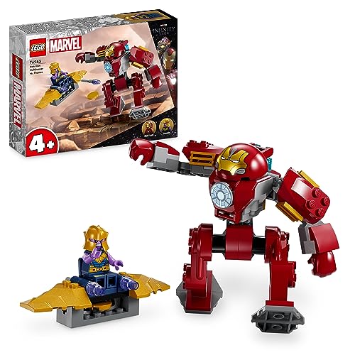 LEGO Marvel Iron Man Hulkbuster vs. Thanos Set für Kinder ab 4 Jahren, Superhelden-Action basierend auf Avengers: Infinity War, mit baubarer Actionfigur, Spielzeug-Flugzeug und 2 Minifiguren 76263 von LEGO