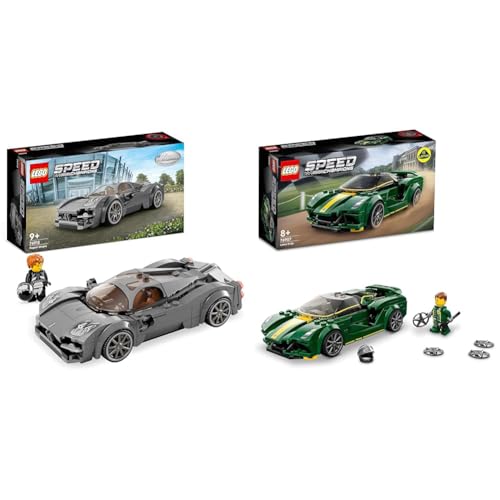 LEGO 76907 Speed Champions Lotus Evija, Bausatz für Modellauto & 76915 Speed Champions Pagani Utopia Rennwagen und Spielzeug-Modellbausatz von LEGO