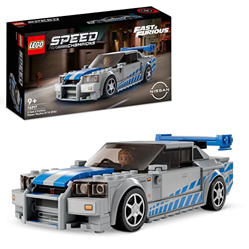 LEGO Speed Champions 2 Fast 2 Furious Nissan Skyline GT-R (R34) Rennwagen Spielzeug zum Bauen, 2023 Modell Auto-Bausatz mit Brian O'Conner Figur 76917 von LEGO