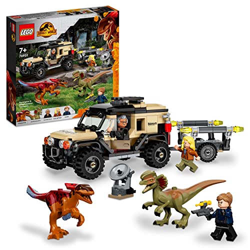 LEGO Jurassic World Pyroraptor & Dilophosaurus Transport, Dinosaurier-Spielzeug mit Off-Road-Spielzeugauto, 3 Minifiguren und 2 Dino-Figuren, für Fans von Jurassic-Park, ab 7 Jahre 76951 von LEGO