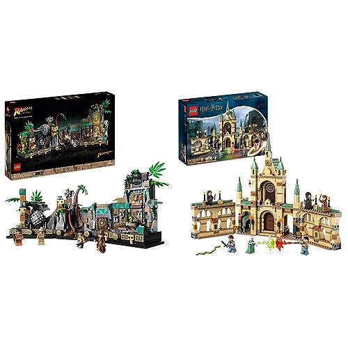 LEGO 77015 Indiana Jones Tempel des goldenen Götzen Modellbausatz für Erwachsene & 76415 Harry Potter Der Kampf um Hogwarts, Schloss Spielzeug zum Bauen und Aufstellen von LEGO