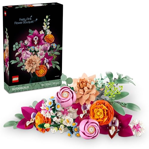 LEGO Botanicals Schöner Rosafarbener Blumenstrauß - Blumendeko - Bauset für Erwachsene - Dekorative Gänseblümchen, Kornblumen, Rosen und Holunderblüten zum Ausstellen - Bürodekoration 10342 von LEGO