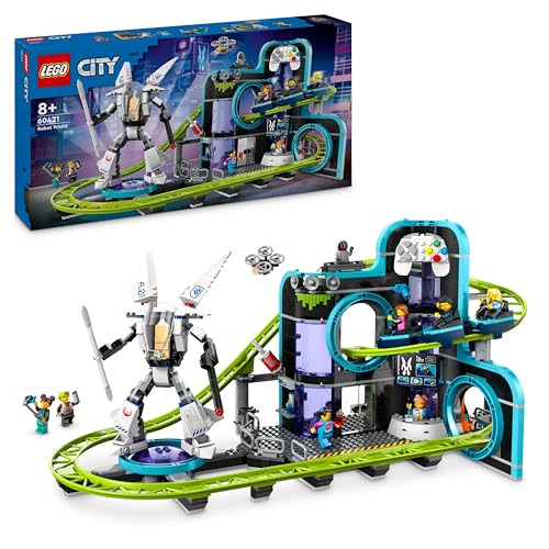 LEGO City Achterbahn mit Roboter-Mech, Spielzeug-Vergnügungspark, Spielset für Jungen und Mädchen ab 8 Jahren, Geschenk für kreative Kinder 60421 LEGO City Achterbahn mit Roboter-Mech, Spielzeug-Vergnügungspark, Spielset für Jungen und Mädchen ab 8 Jahren, Geschenk für kreative Kinder 60421 von LEGO