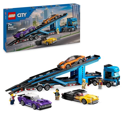 LEGO City Autotransporter mit Sportwagen, Set mit 4 Spielzeugautos für Jungen und Mädchen ab 7 Jahren, Weihnachts- oder Geburtstagsgeschenk, 4 Minifiguren für Rollenspiele 60408 LEGO City Autotransporter mit Sportwagen, Set mit 4 Spielzeugautos für Jungen und Mädchen ab 7 Jahren, Weihnachts- oder Geburtstagsgeschenk, 4 Minifiguren für Rollenspiele 60408 von LEGO