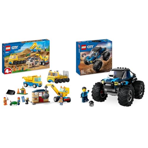 LEGO City Baufahrzeuge und Kran mit Abrissbirne, Spielzeug & City Blauer Monstertruck, Offroad-Auto-Spielzeug, Fahrzeug-Set LEGO City Baufahrzeuge und Kran mit Abrissbirne, Spielzeug & City Blauer Monstertruck, Offroad-Auto-Spielzeug, Fahrzeug-Set von LEGO