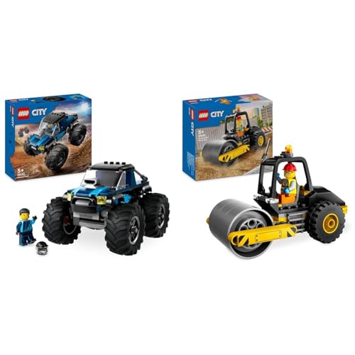 LEGO City Blauer Monstertruck, Offroad-Auto-Spielzeug, Fahrzeug-Set & City Straßenwalze, Baustellenfahrzeug für Kinder ab 5 Jahren von LEGO
