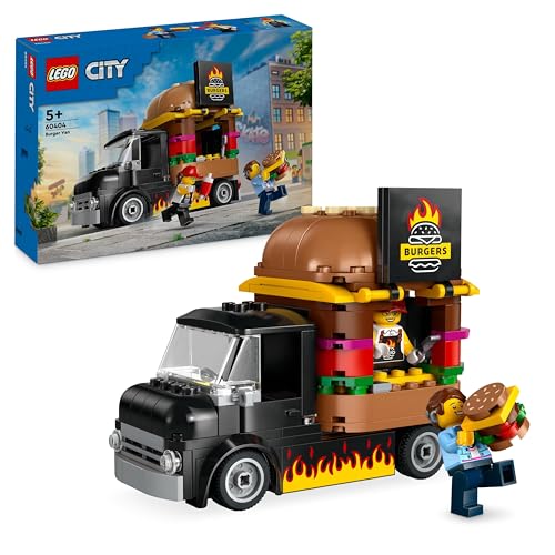 LEGO City Burger-Truck, Bauset mit Spielzeug-Auto für 5-jährige Kinder, Imbisswagen Minifigur und Zubehör, lustiges Geschenk für Jungen und Mädchen 60404 von LEGO