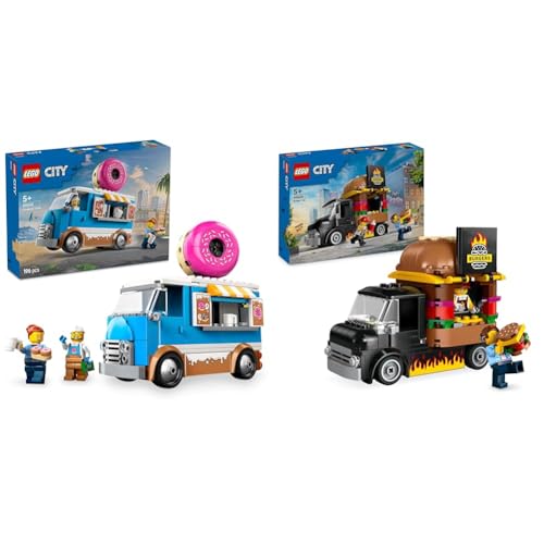 LEGO City Donut-Lkw Spielzeug + Burger-Van Bauspielzeuge Mobiler Lebensmittelstand & Food-Truck-Spielzeuge für 5+ Jahre alte Jungen & Mädchen 60452 + 60404 LEGO City Donut-Lkw Spielzeug + Burger-Van Bauspielzeuge Mobiler Lebensmittelstand & Food-Truck-Spielzeuge für 5+ Jahre alte Jungen & Mädchen 60452 + 60404 von LEGO