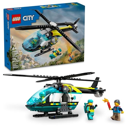 LEGO City Emergency Rescue Helicopter, Toy Aircraft Playset for Kids, Fun Gift for Boys and Girls Aged 6 Plus, Hiker, Retter and Pilot Minifigures, Chopper with Winch and Spinnable Rotors, 60405 von LEGO
