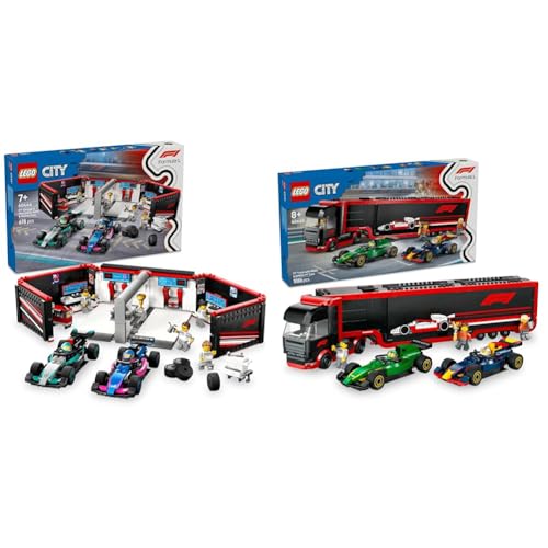 LEGO City F1 Garage & Mercedes-AMG & Alpine Autos + F1-Lkw mit RB20 & AMR24 Aston Martin F1 Autos 60444 + 60445 von LEGO