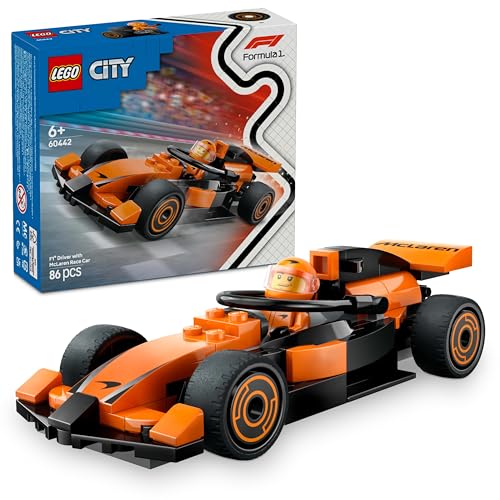LEGO City F1 Rennfahrer mit McLaren Rennauto - Spielzeug Formel 1 Modell mit Rennwagen und Minifigur - Kleines Geschenk für Jungen und Mädchen ab 6 Jahren oder Motorsport Fans 60442 von LEGO