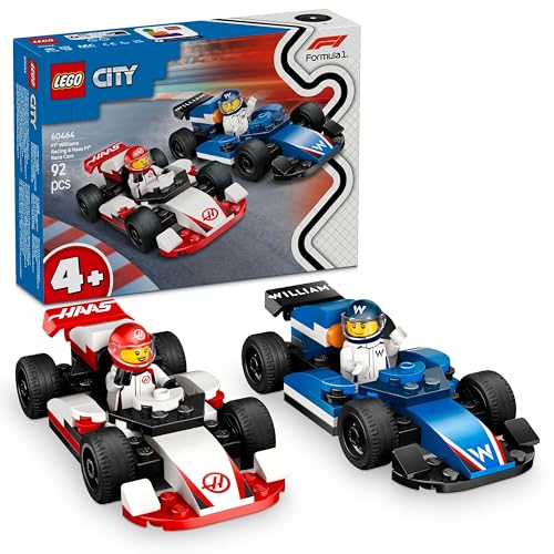 LEGO City F1 Williams Racing und Haas F1 Rennautos - Formel 1 Spielzeug mit baubaren Autos und 2 Rennfahrer Minifiguren - Kleine Geschenkideen für Jungen und Mädchen ab 4 Jahren 60464 von LEGO
