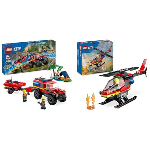 LEGO City Feuerwehrgeländewagen mit Rettungsboot, Offroad-Auto-Spielzeug & City Feuerwehrhubschrauber, Set mit Hubschrauber-Spielzeug und Pilot-Figur LEGO City Feuerwehrgeländewagen mit Rettungsboot, Offroad-Auto-Spielzeug & City Feuerwehrhubschrauber, Set mit Hubschrauber-Spielzeug und Pilot-Figur von LEGO