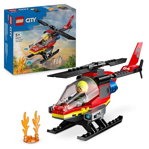 LEGO City Feuerwehrhubschrauber, Set mit Hubschrauber-Spielzeug und Pilot-Figur, Feuerwehr-Helikopter für EIN fantasievolles Spielerlebnis, Geschenk für Kinder, Jungen und Mädchen ab 5 Jahren 60411 von LEGO