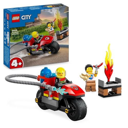 LEGO City Feuerwehrmotorrad, Feuerwehr-Spielzeug für Kinder ab 4 Jahren mit Motorrad und 2 Minifiguren inkl. Feuerwehrmann, fantasievolles Spielerlebnis, Geschenk für Jungen und Mädchen 60410 von LEGO