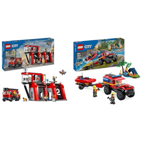 LEGO City Feuerwehrstation mit Drehleiterfahrzeug, Feuerwehr-Spielzeug & City Feuerwehrgeländewagen mit Rettungsboot, Offroad-Auto-Spielzeug LEGO City Feuerwehrstation mit Drehleiterfahrzeug, Feuerwehr-Spielzeug & City Feuerwehrgeländewagen mit Rettungsboot, Offroad-Auto-Spielzeug von LEGO