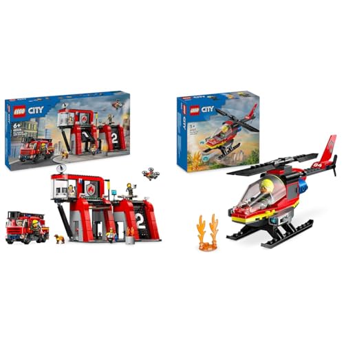 LEGO City Feuerwehrstation mit Drehleiterfahrzeug, Feuerwehr-Spielzeug & City Feuerwehrhubschrauber, Set mit Hubschrauber-Spielzeug LEGO City Feuerwehrstation mit Drehleiterfahrzeug, Feuerwehr-Spielzeug & City Feuerwehrhubschrauber, Set mit Hubschrauber-Spielzeug von LEGO