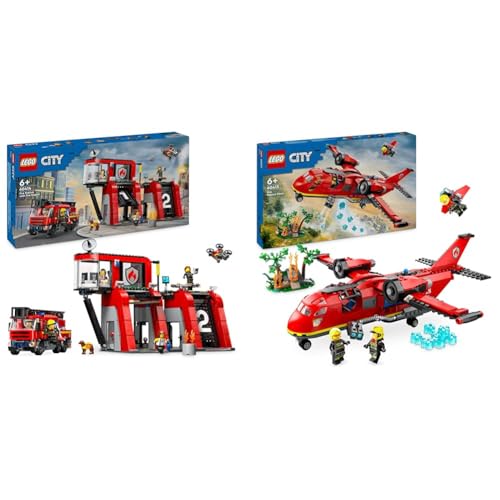 LEGO City Feuerwehrstation mit Drehleiterfahrzeug, Feuerwehr-Spielzeug & City Löschflugzeug, Feuerwehr-Set mit Flugzeug-Spielzeug LEGO City Feuerwehrstation mit Drehleiterfahrzeug, Feuerwehr-Spielzeug & City Löschflugzeug, Feuerwehr-Set mit Flugzeug-Spielzeug von LEGO