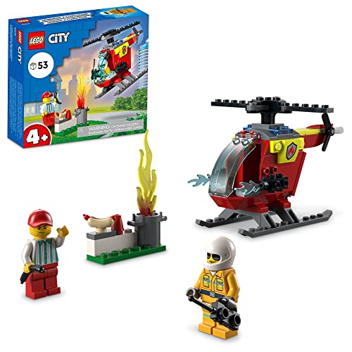 LEGO City Fire Helicopter 60318 Building Kit for Kids Aged 4+; Includes Firefighter and Vendor Minifigures with Accessories, Including Toy Walkie-Talkie, Bread and 2 Hotdog Elements (53 Pieces) von LEGO