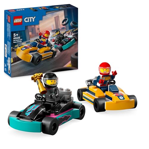 LEGO City Go-Karts mit Rennfahrern, Set mit 2 Rennfahrer-Minifiguren und Rennautos, Auto-Spielzeug ab 5 Jahren für Jungs und Mädchen, lustiges Geschenk für Kinder 60400 von LEGO