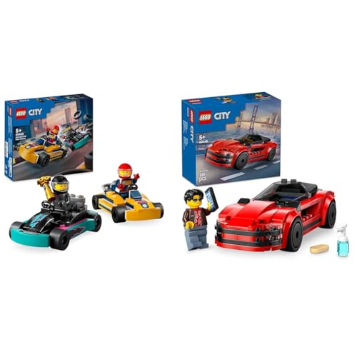 LEGO City Go-Karts und Rennfahrer + Rotes Sportwagen-Spielzeug Bildungs-Geschenke für Geburtstage & Feiertage 60400 + 60448 von LEGO