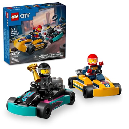 LEGO City Go-Karts und Rennfahrer Spielzeug Spielset, 2 Fahrer-Minifiguren, Rennfahrzeug Auto Spielzeug, lustiges Rennwagen-Spielzeuggeschenk für Kinder ab 5 Jahren, 60400 von LEGO