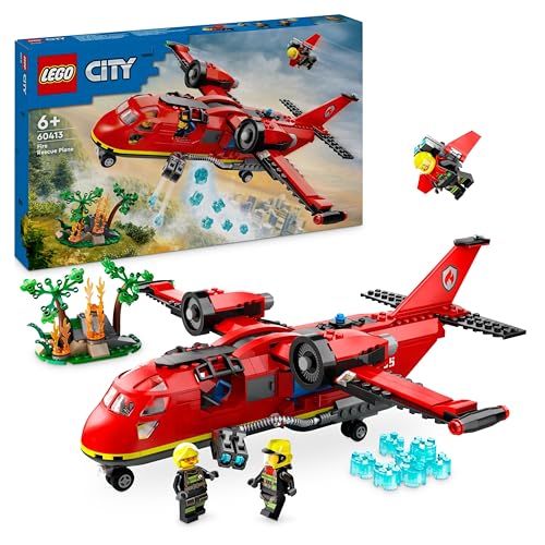 LEGO City Löschflugzeug, Feuerwehr-Set mit Flugzeug-Spielzeug für Kinder, Bauset mit 3 Feuerwehrmann-Figuren und Brandkulisse, tolle Geschenk-Idee für Jungen und Mädchen ab 6 Jahren 60413 von LEGO