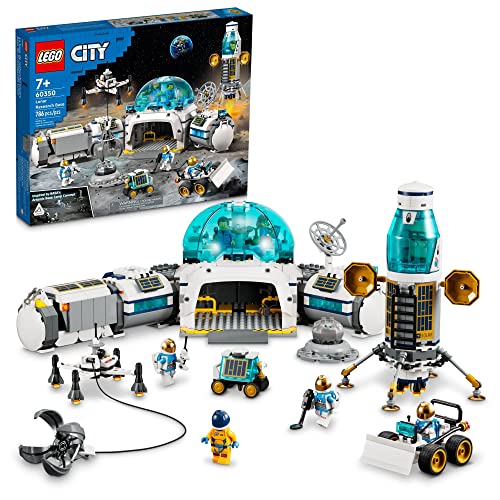 LEGO City Lunar Research Base Weltraumspielzeug für Kinder, die den Weltraum lieben, 60350, NASA-inspirierter Lunar Lander, Rover und Mond Buggy mit 6 Astronauten-Minifiguren, ab 7 Jahren von LEGO