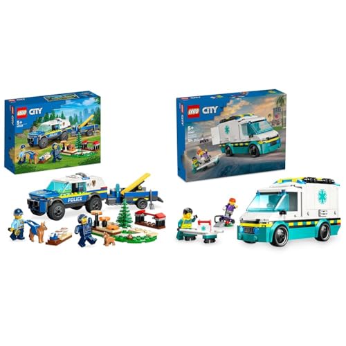LEGO City Mobiles Polizeihundetraining Set + Notfall-Ambulanz Tier-Spielset für Jungen und Mädchen 60369 + 60451 von LEGO