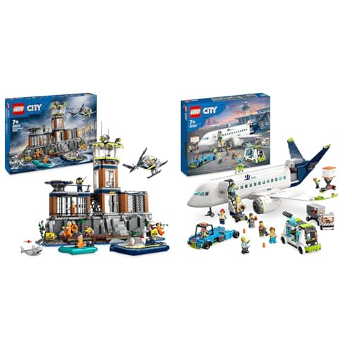 LEGO City Passagierflugzeug Spielzeug-Set, großes Flugzeug-Modell & City Polizeistation auf der Gefängnisinsel, Polizei-Spielzeug mit Hubschrauber LEGO City Passagierflugzeug Spielzeug-Set, großes Flugzeug-Modell & City Polizeistation auf der Gefängnisinsel, Polizei-Spielzeug mit Hubschrauber von LEGO
