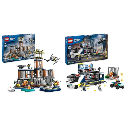LEGO City Polizeistation auf der Gefängnisinsel, Polizei-Spielzeug mit Hubschrauber & City Polizeitruck mit Labor, Polizei-Set mit Quad und LKW-Spielzeug LEGO City Polizeistation auf der Gefängnisinsel, Polizei-Spielzeug mit Hubschrauber & City Polizeitruck mit Labor, Polizei-Set mit Quad und LKW-Spielzeug von LEGO