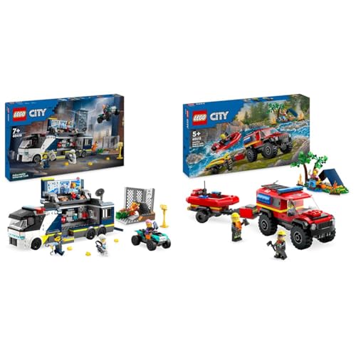 LEGO City Polizeitruck mit Labor, Polizei-Set mit Quad und LKW-Spielzeug für Kinder & City Feuerwehrgeländewagen mit Rettungsboot, Offroad-Auto-Spielzeug LEGO City Polizeitruck mit Labor, Polizei-Set mit Quad und LKW-Spielzeug für Kinder & City Feuerwehrgeländewagen mit Rettungsboot, Offroad-Auto-Spielzeug von LEGO