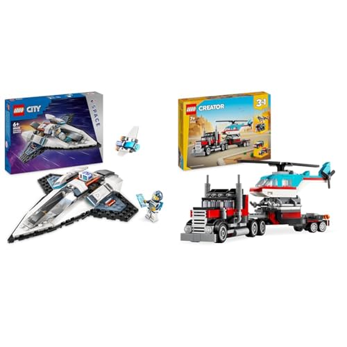 LEGO City Raumschiff, Weltraum-Spielzeug mit Space Shuttle für Kinder zum Bauen & Creator 3in1 Tieflader mit Hubschrauber, Fahrzeuge-Set mit Helikopter- und LKW-Spielzeug LEGO City Raumschiff, Weltraum-Spielzeug mit Space Shuttle für Kinder zum Bauen & Creator 3in1 Tieflader mit Hubschrauber, Fahrzeuge-Set mit Helikopter- und LKW-Spielzeug von LEGO