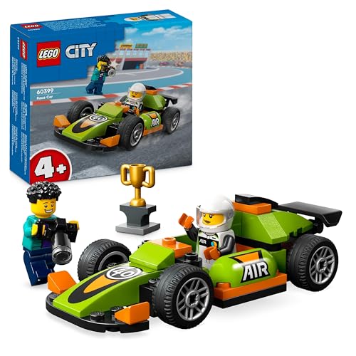 LEGO City Rennwagen, Spielzeug-Rennauto, klassischer Sportwagen, Geschenk für Kinder, Auto-Bauset für Jungs und Mädchen ab 4 Jahren mit 2 Minifiguren, darunter EIN Fotograf und EIN Rennfahrer 60399 von LEGO
