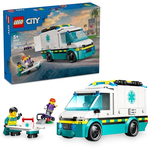 LEGO City Rettungswagen - Spielzeug mit 2 Minifiguren (Skateboarder und Fahrer) - Lernspielzeug für Jungen und Mädchen ab 5 Jahren - Geschenkideen zum Geburtstag und für die Feiertage 60451 von LEGO