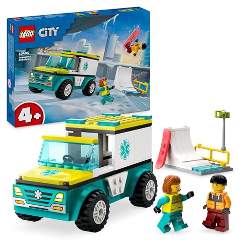 LEGO City Rettungswagen und Snowboarder, Krankenwagen-Spielset mit Spielzeug-Auto und 2 Minifiguren, Snowboarder und Sanitäter-Figur, fantasievolles Geschenk für Jungen und Mädchen ab 4 Jahren 60403 von LEGO