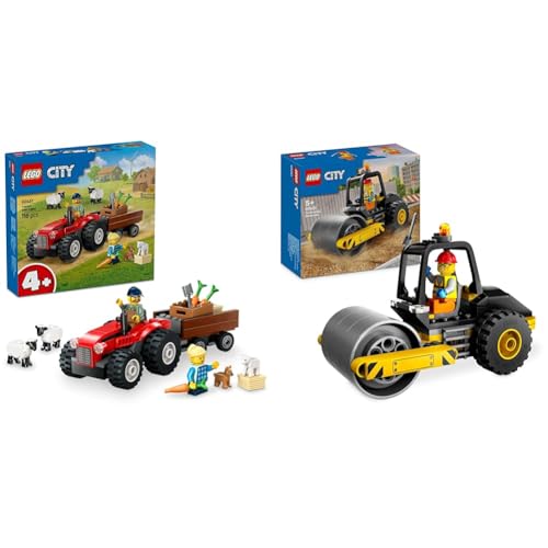 LEGO City Roter Farmtraktor mit Anhänger & Schaf + BAU-Dampframme 60461 + 60401 von LEGO