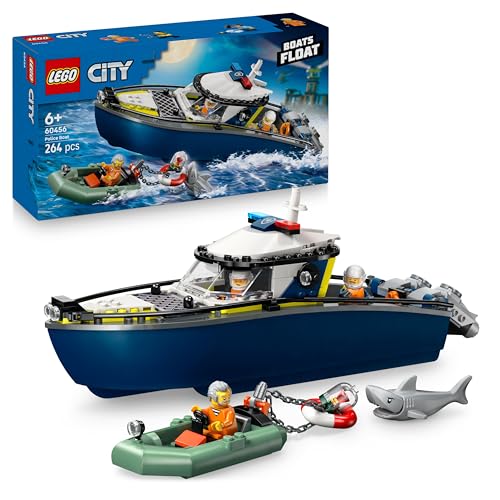 LEGO City Verfolgungsjagd im Polizeiboot – Spielset mit schwimmfähigem Schnellboot, Schlauchboot des Ganoven, 3 Mini-Figuren und Einer Haifigur – Geschenk für Jungen und Mädchen ab 6 Jahren – 60456 LEGO City Verfolgungsjagd im Polizeiboot – Spielset mit schwimmfähigem Schnellboot, Schlauchboot des Ganoven, 3 Mini-Figuren und Einer Haifigur – Geschenk für Jungen und Mädchen ab 6 Jahren – 60456 von LEGO