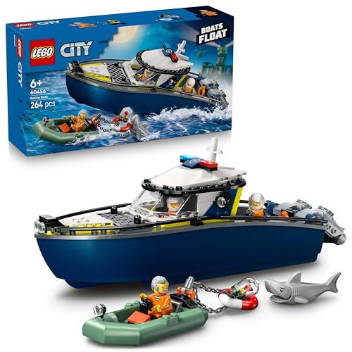 LEGO City Verfolgungsjagd im Polizeiboot – Spielset mit schwimmfähigem Schnellboot, Schlauchboot des Ganoven, 3 Mini-Figuren und Einer Haifigur – Geschenk für Jungen und Mädchen ab 6 Jahren – 60456 LEGO City Verfolgungsjagd im Polizeiboot – Spielset mit schwimmfähigem Schnellboot, Schlauchboot des Ganoven, 3 Mini-Figuren und Einer Haifigur – Geschenk für Jungen und Mädchen ab 6 Jahren – 60456 von LEGO